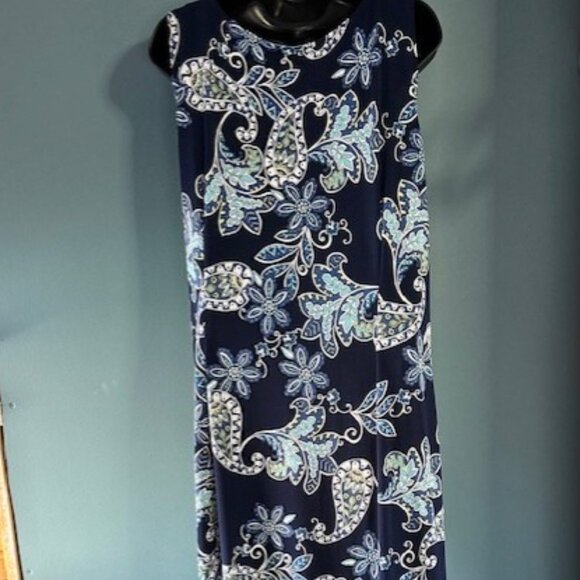 Robbie Bee 2XL Navy Side Tie Dress Paisley Scoop Sleeveless Maxi Boho Feminine - Picture 3 of 11